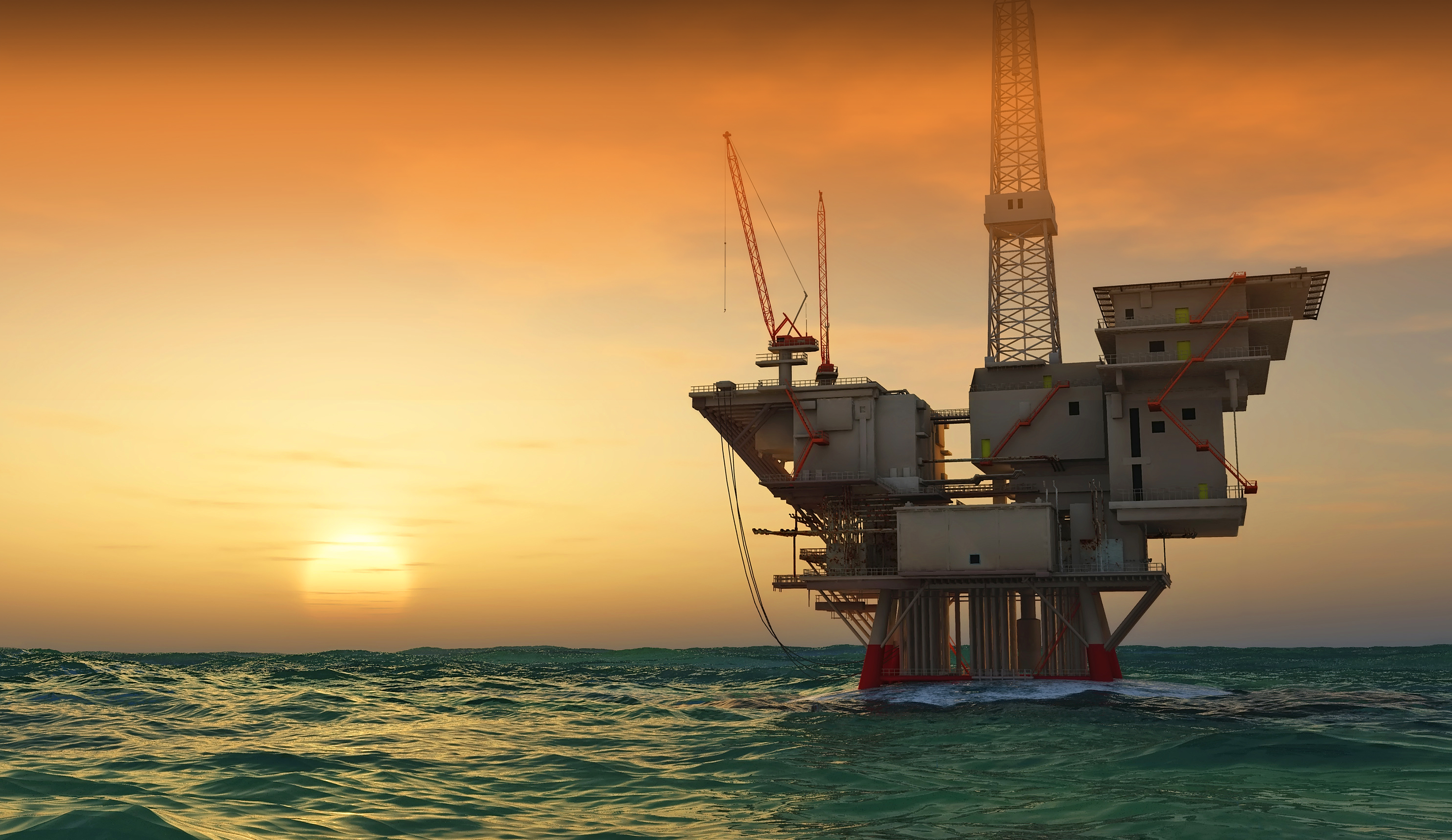 Sunset With Oil Rig